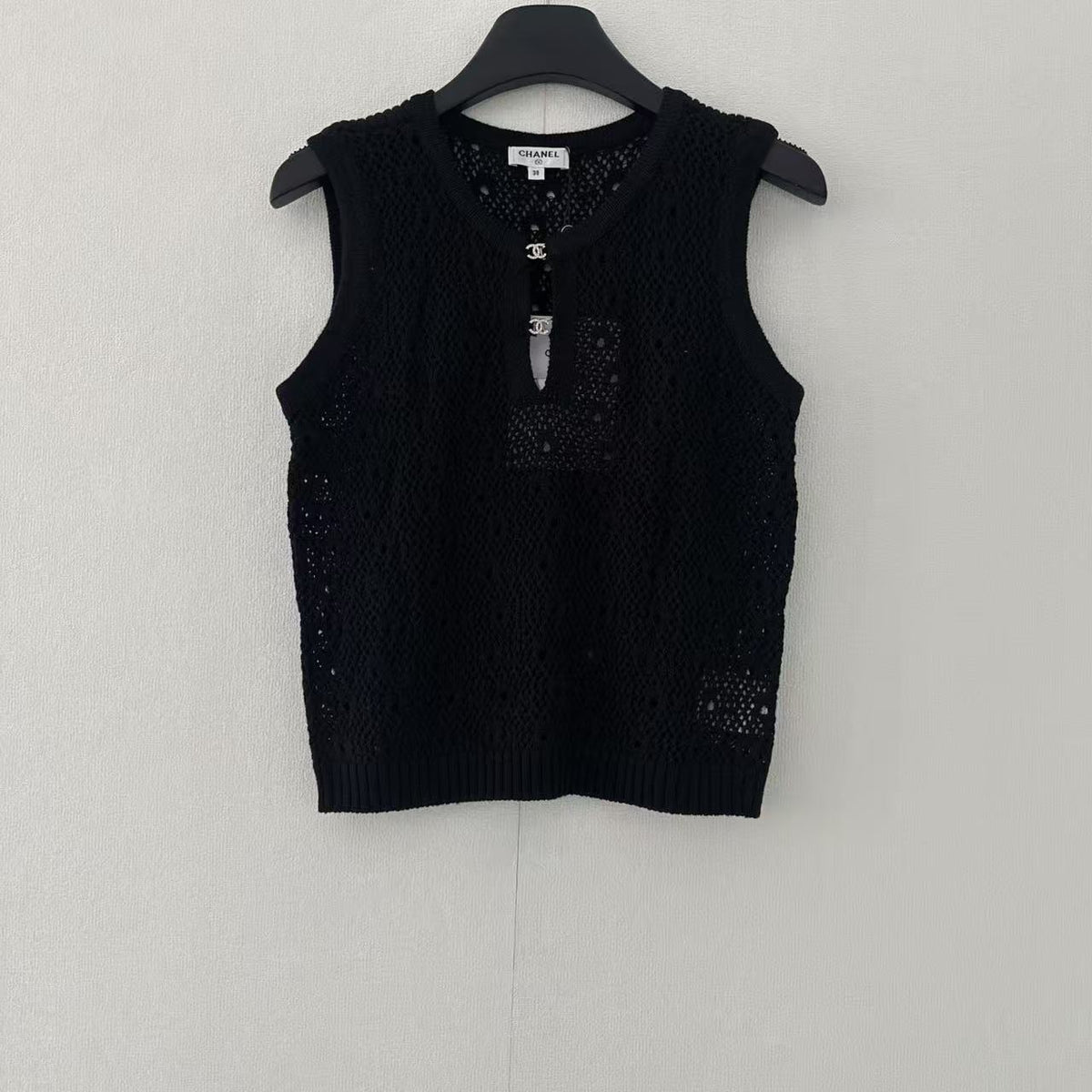 Hardware Trim Openwork Knit Vest