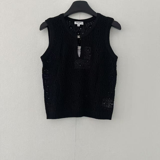 Hardware Trim Openwork Knit Vest