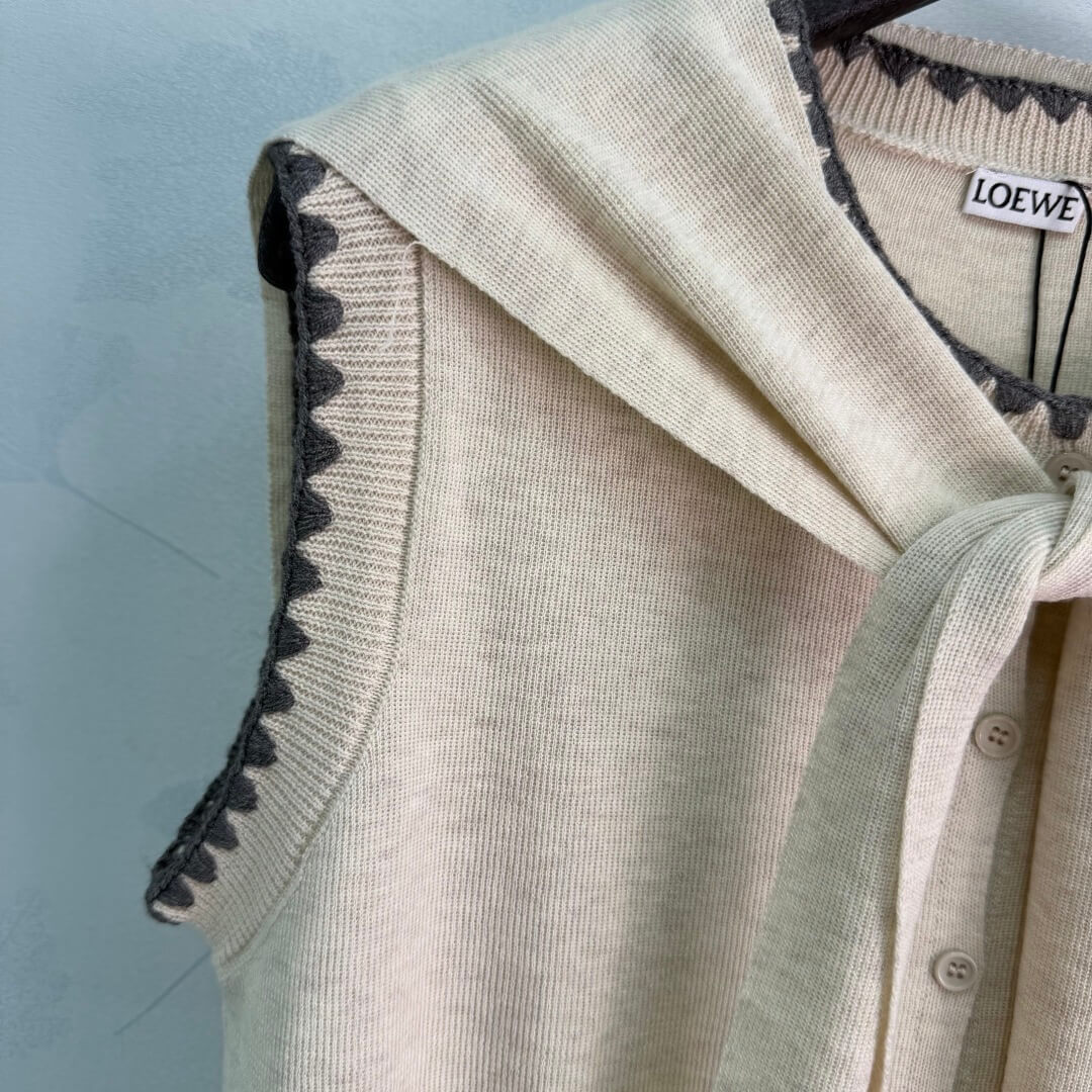 Tie Shawl Scallop Edge Knit Vest