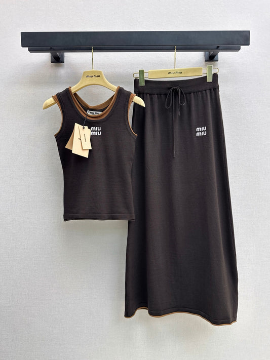 Contrast Trim Logo Tank and Midi Skirt Set