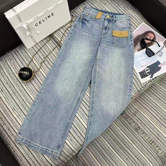 Embossed Logo Wide Leg Jeans