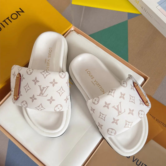 Classic Hook-and-Loop All-Over Print White Sandals