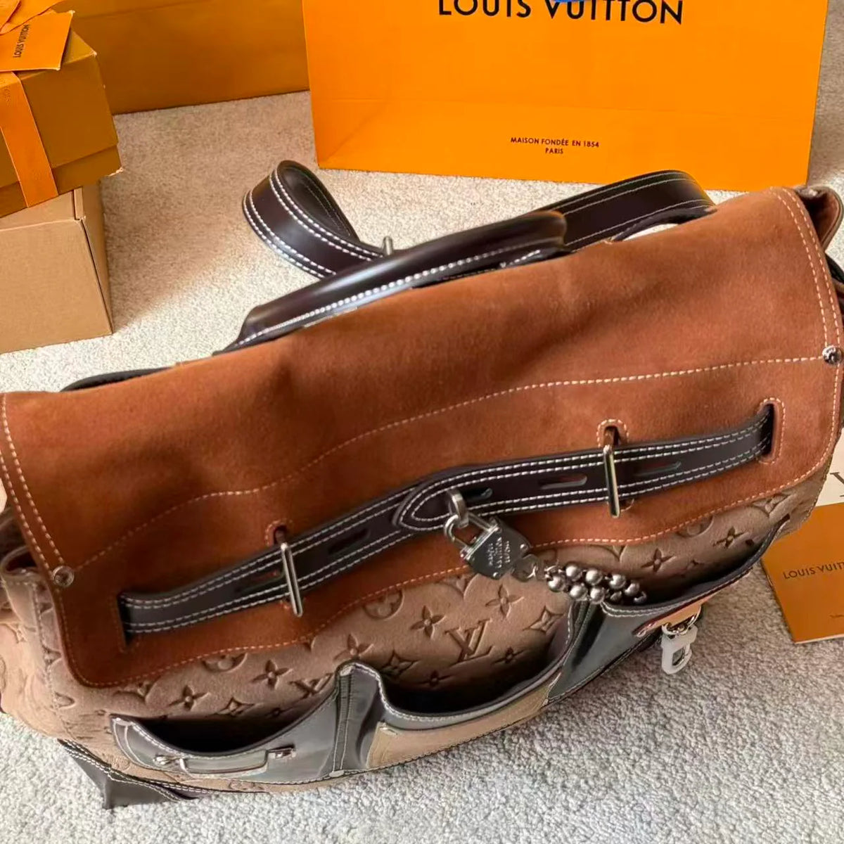 Canvas and Leather Patchwork Bag