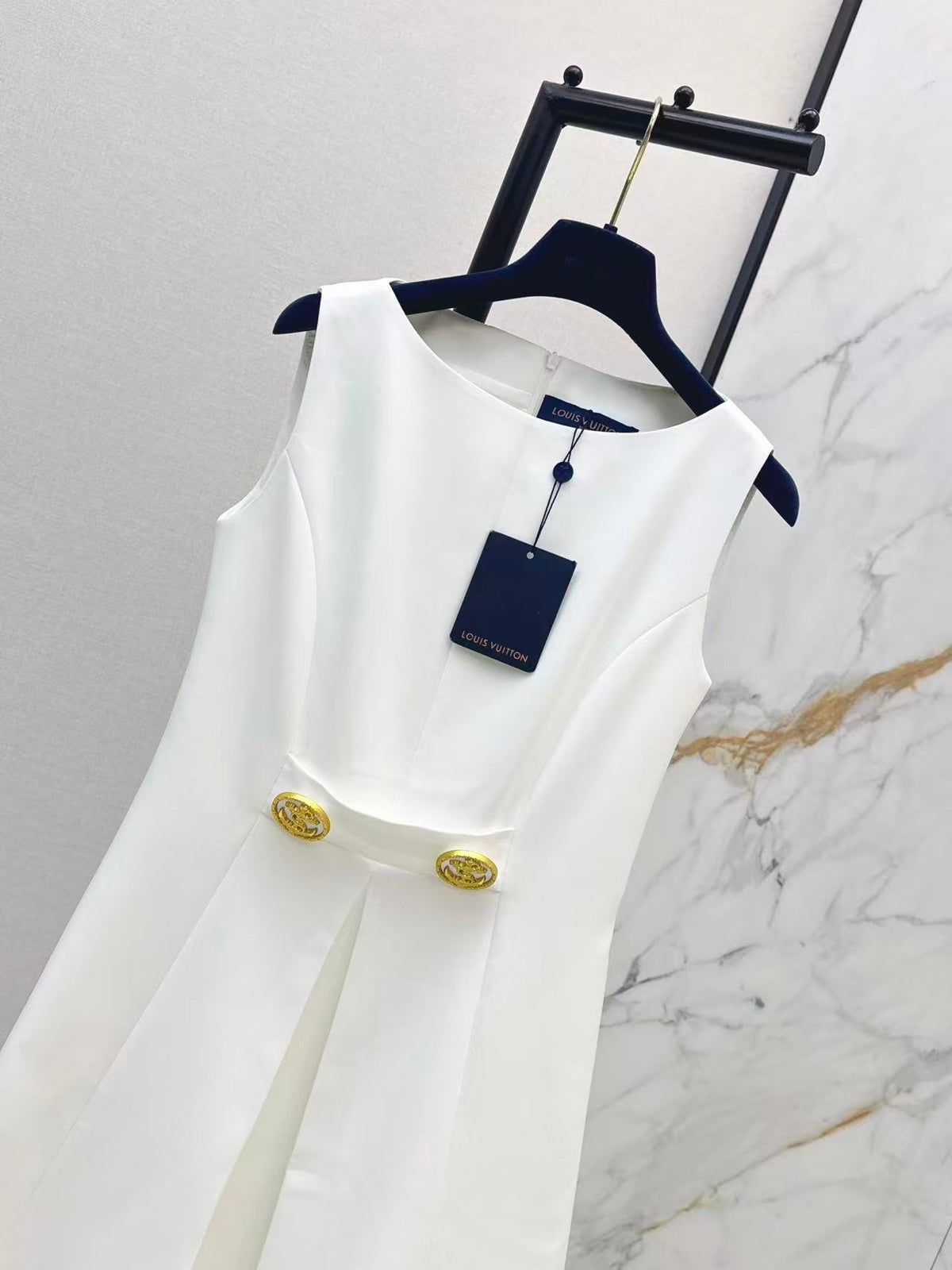 Gold Button Sleeveless Dress