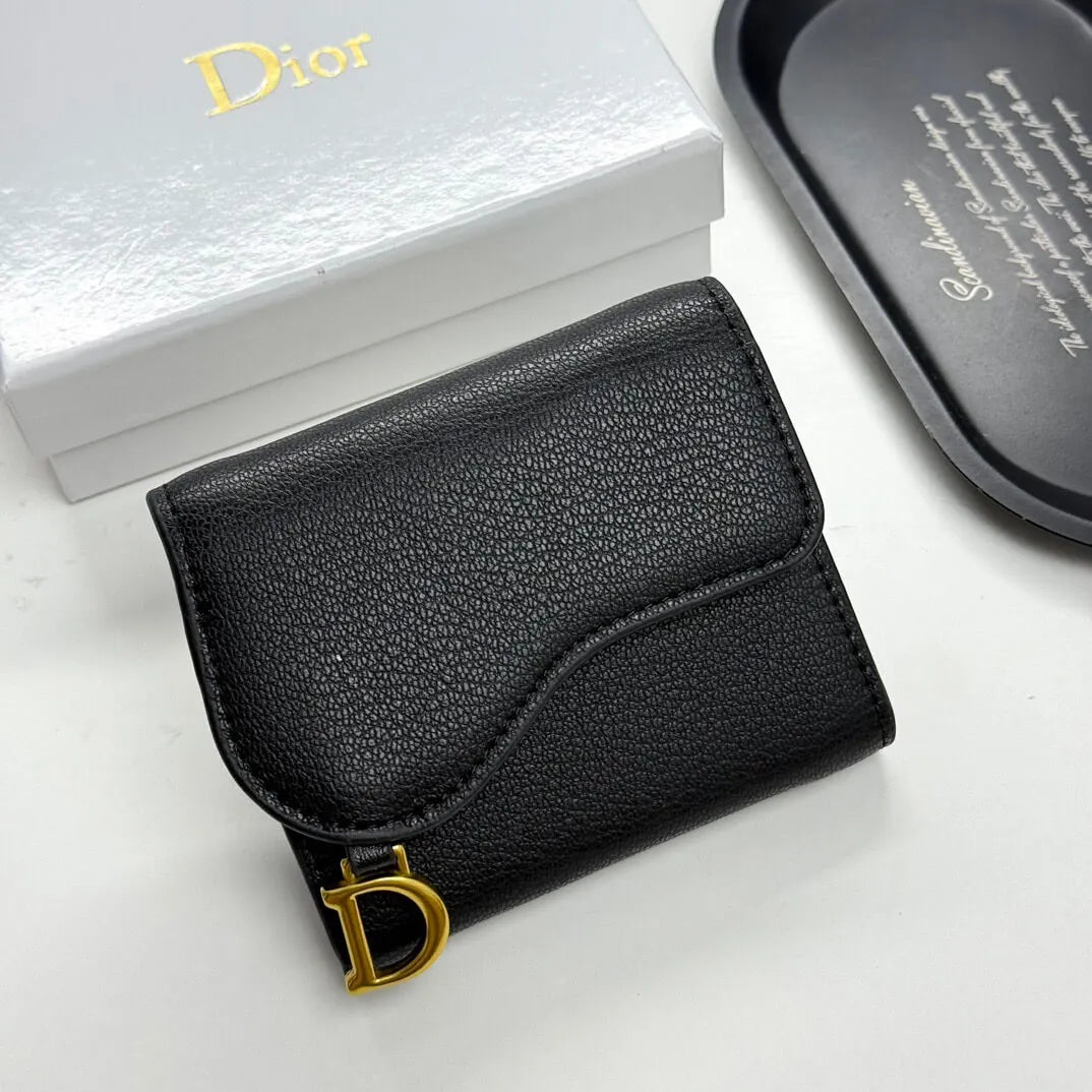Black Grained Calfskin  Short Card Holder Wallet