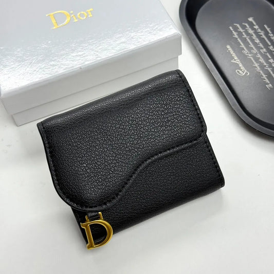 Black Grained Calfskin  Short Card Holder Wallet