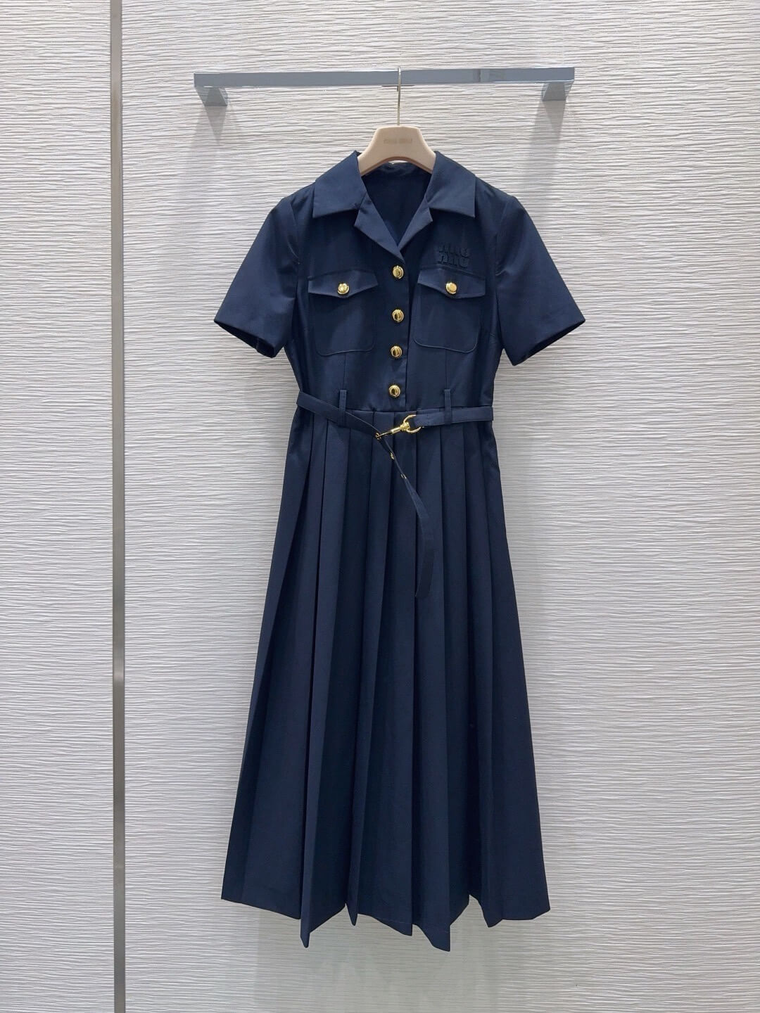Belted Pleated Shirt Midi Dress