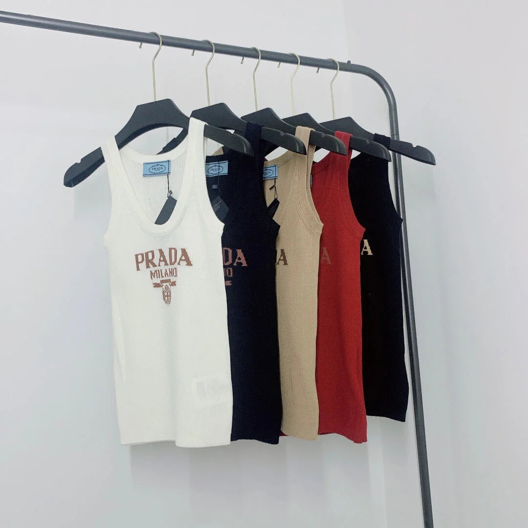 Letter Jacquard U-Neck Knitted Vest