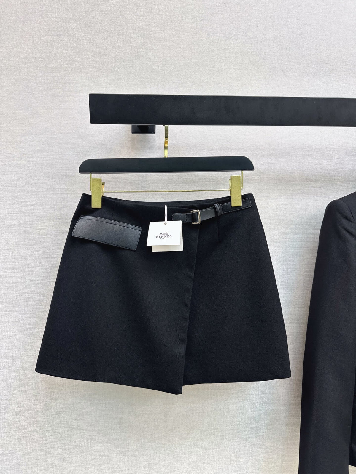 Black Stand Collar Jacket Skort Set