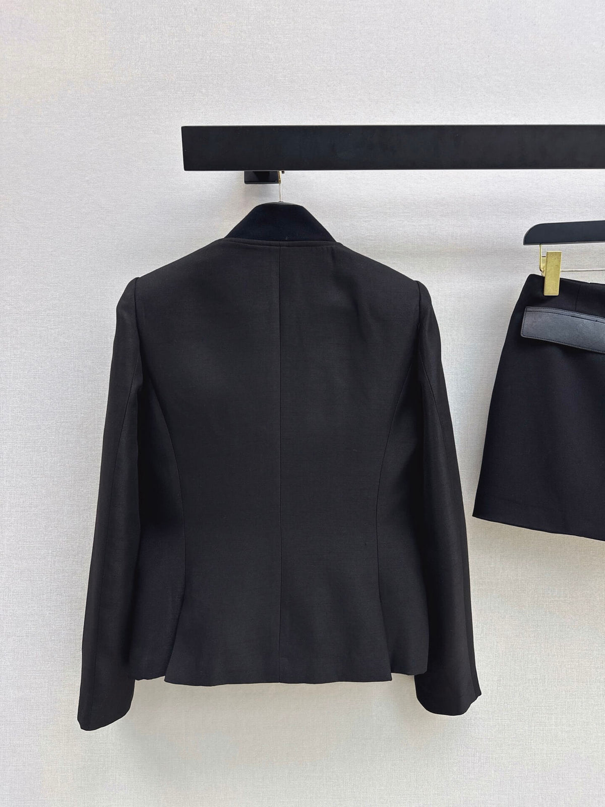 Black Stand Collar Jacket Skort Set