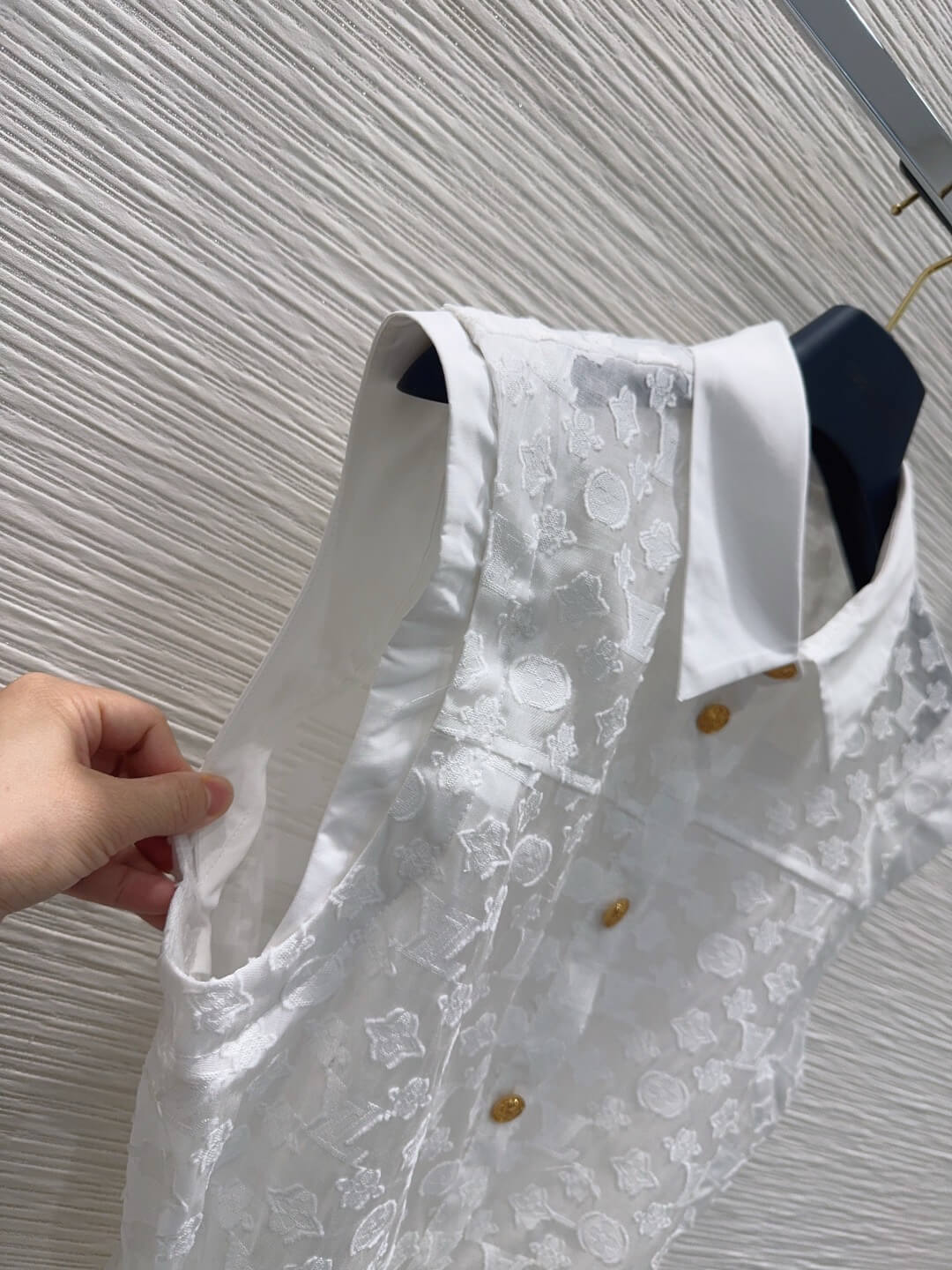 Point Collar Gold Button Pocket Dress