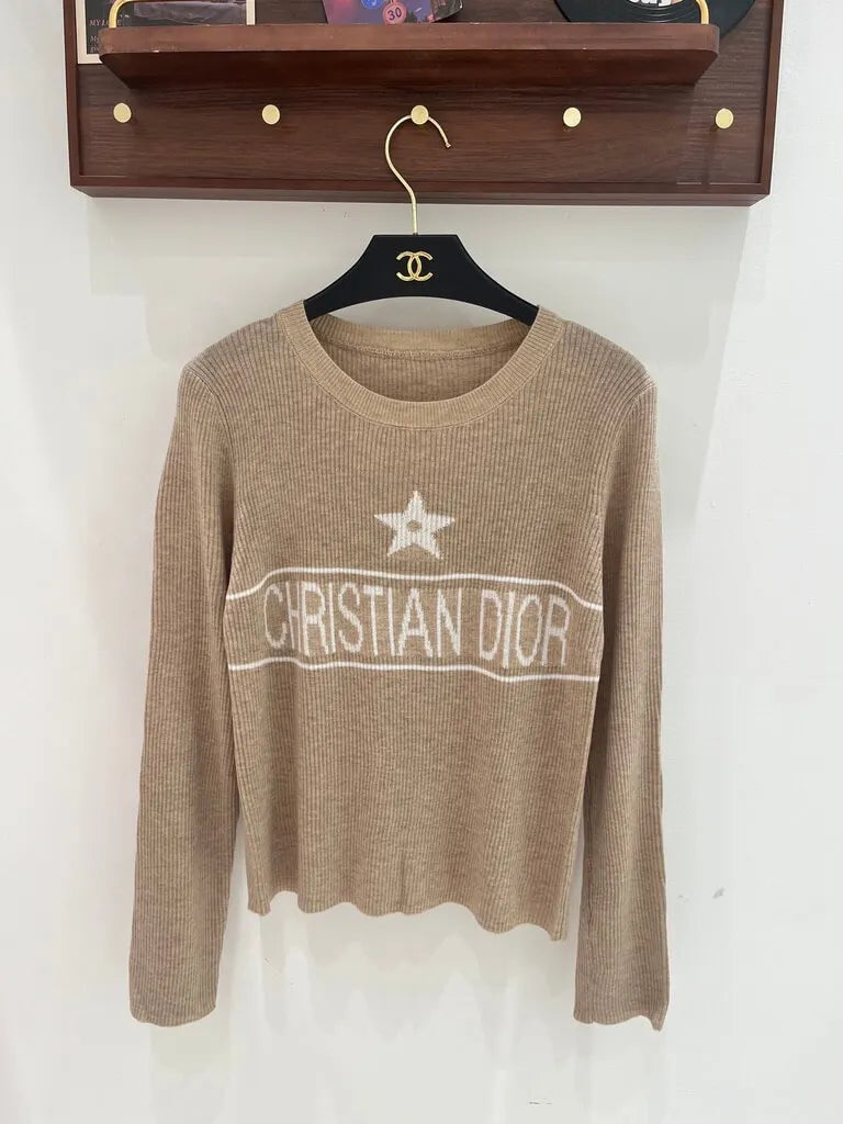 Contrast Logo Thin Ribbed Long Sleeve
