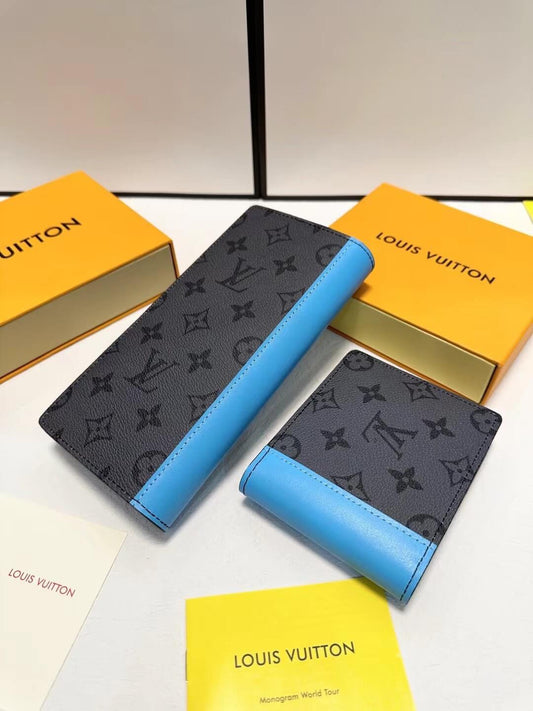 Blue-Grey Color-Blocked Pattern Wallet