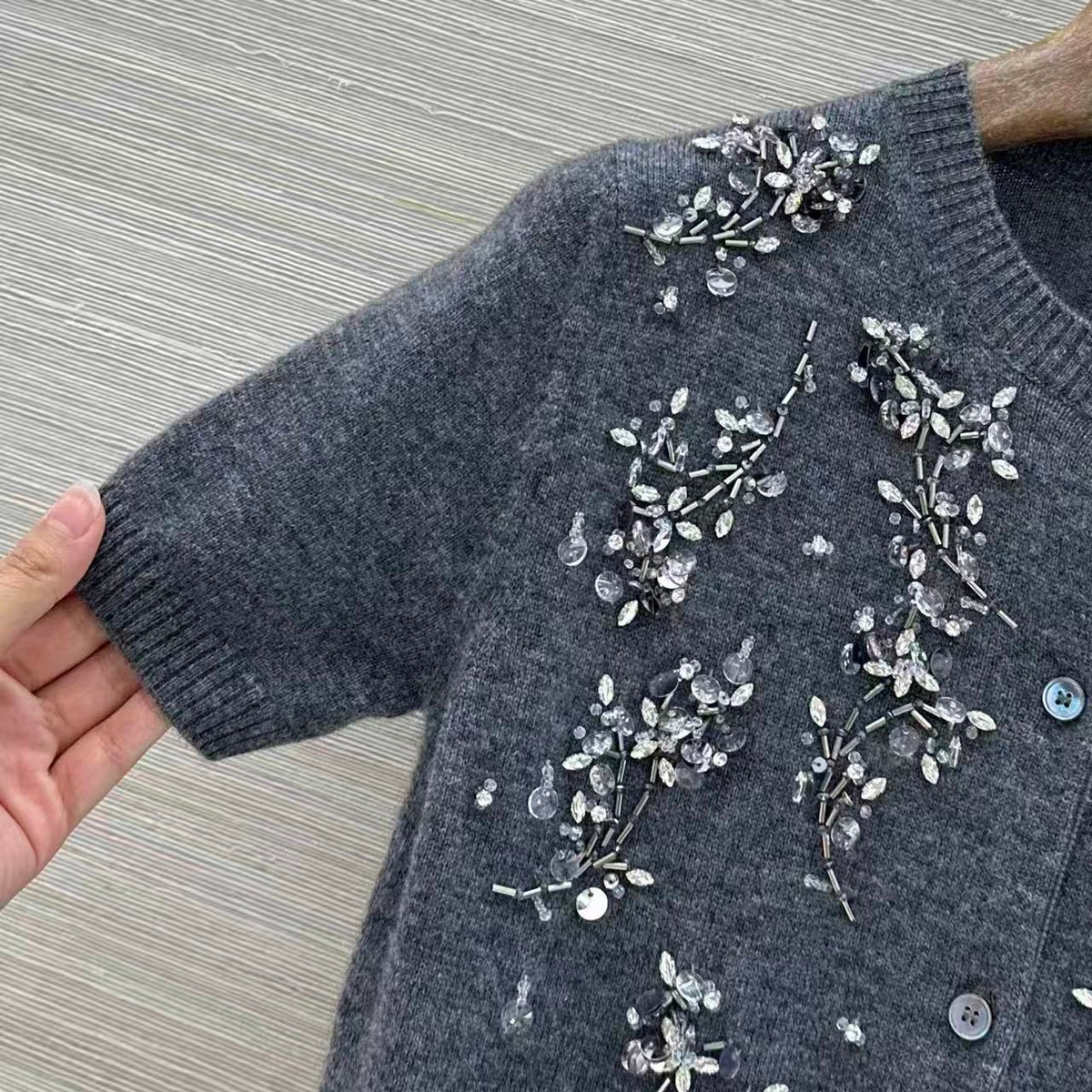 Intricate Beadwork Cashmere Top