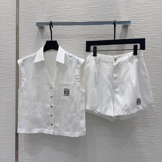 Embroidery Vest Shorts Matching Set