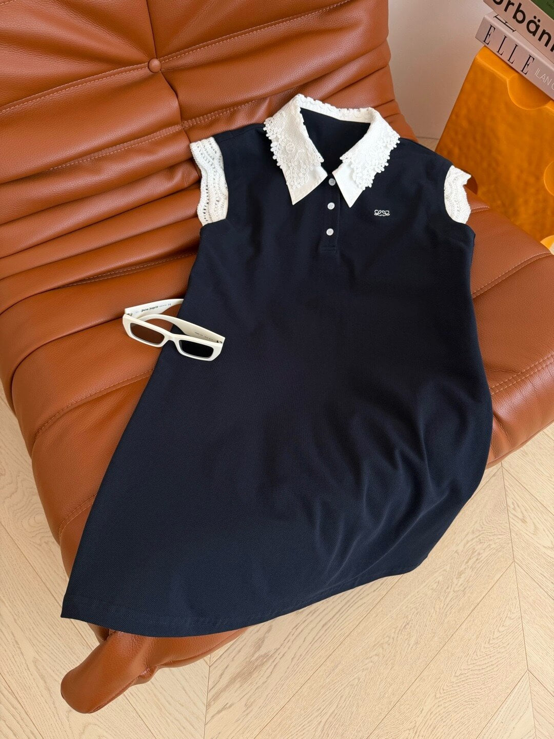 Lace Collar Sleeveless Polo Mini Dress