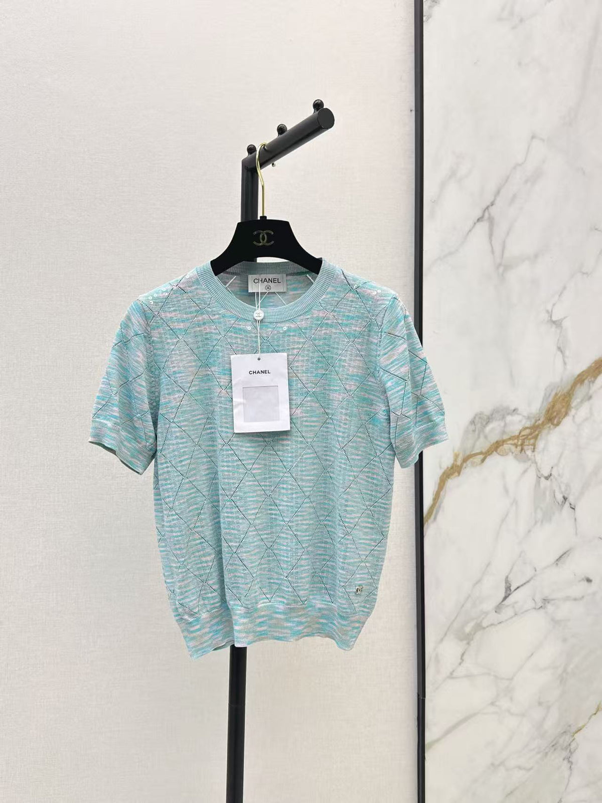 Yarn Diamond Pattern Short Sleeve