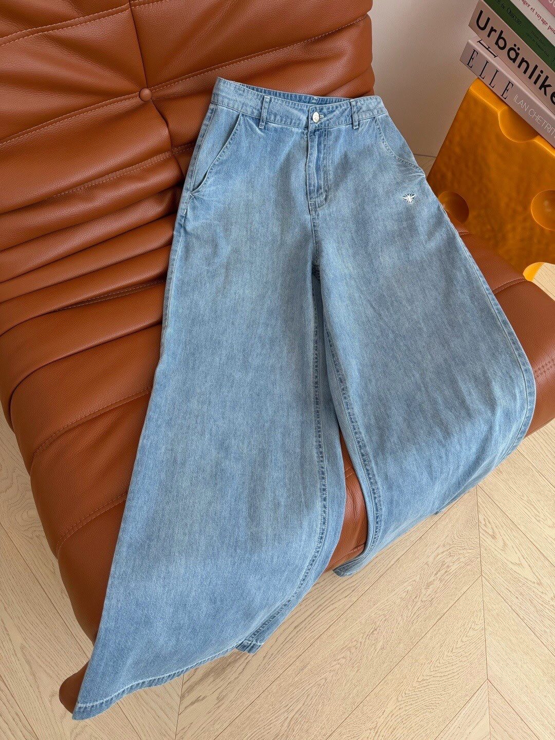 Embroidery Denim Vest Wide Leg Pant Set