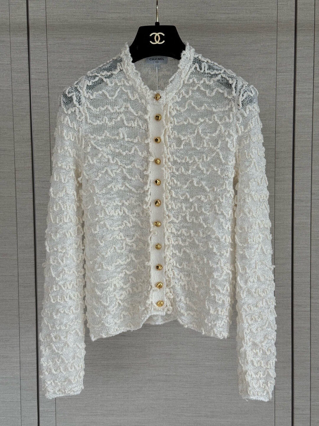 Wavy Textured Mesh Knit Cardigan