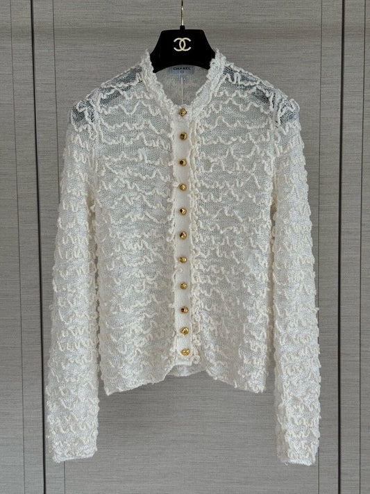 Wavy Textured Mesh Knit Cardigan
