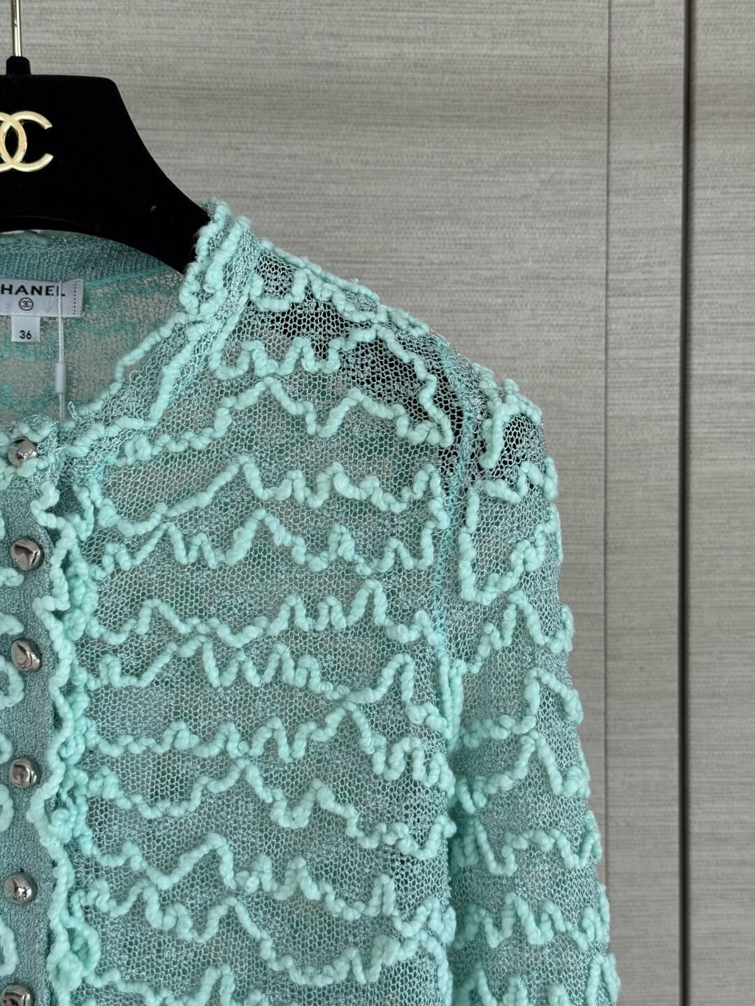 Wavy Textured Mesh Knit Cardigan
