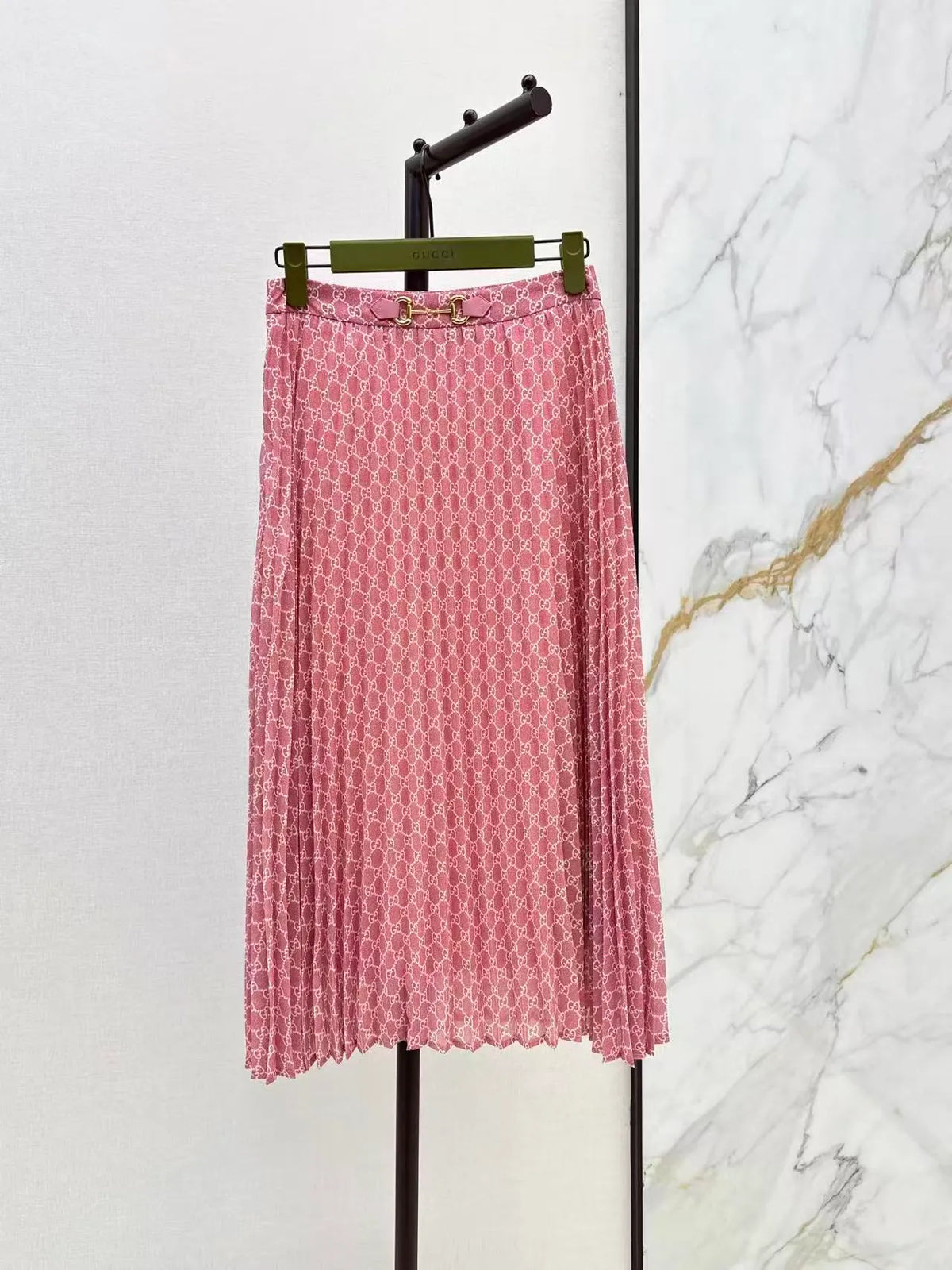 Horsebit Pattern Midi Skirt
