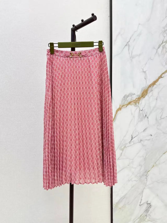 Horsebit Pattern Midi Skirt