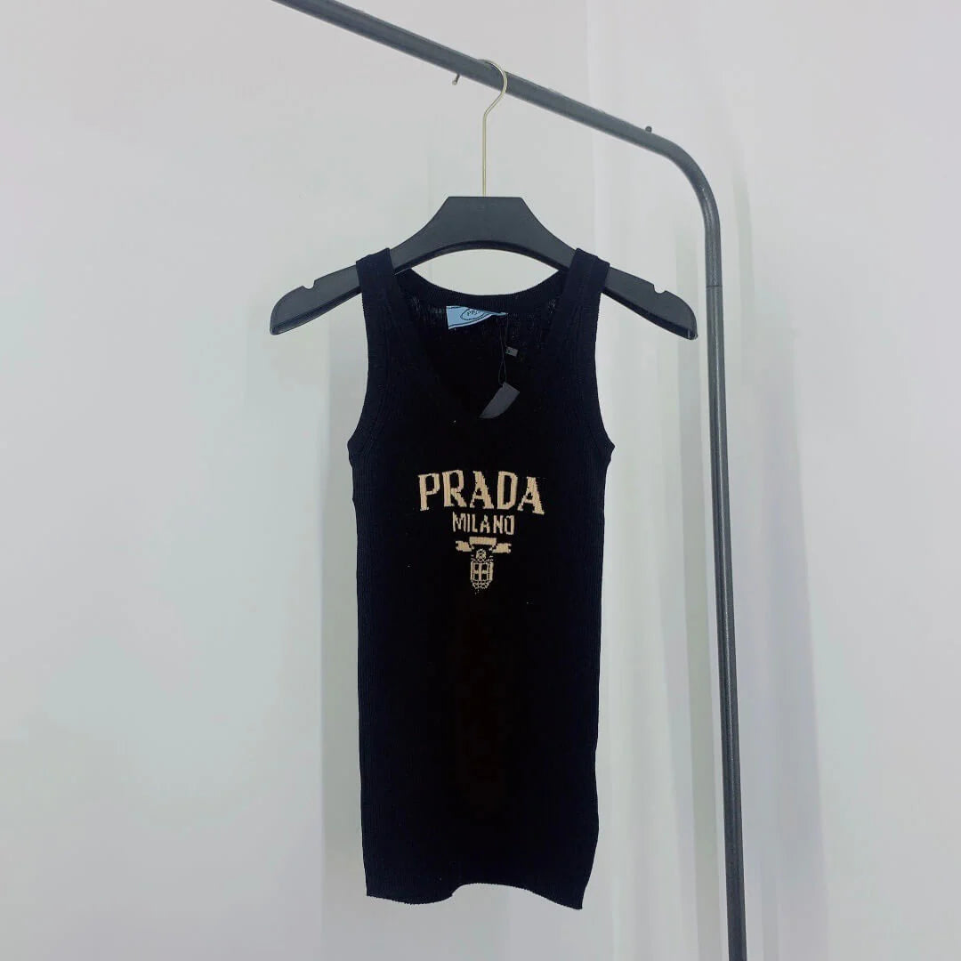 Letter Jacquard U-Neck Knitted Vest