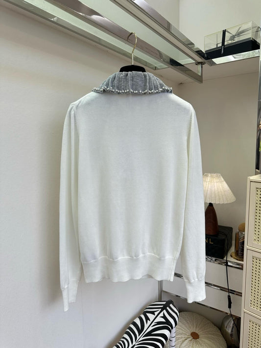 Pearl Ruffle Collar Knit Top
