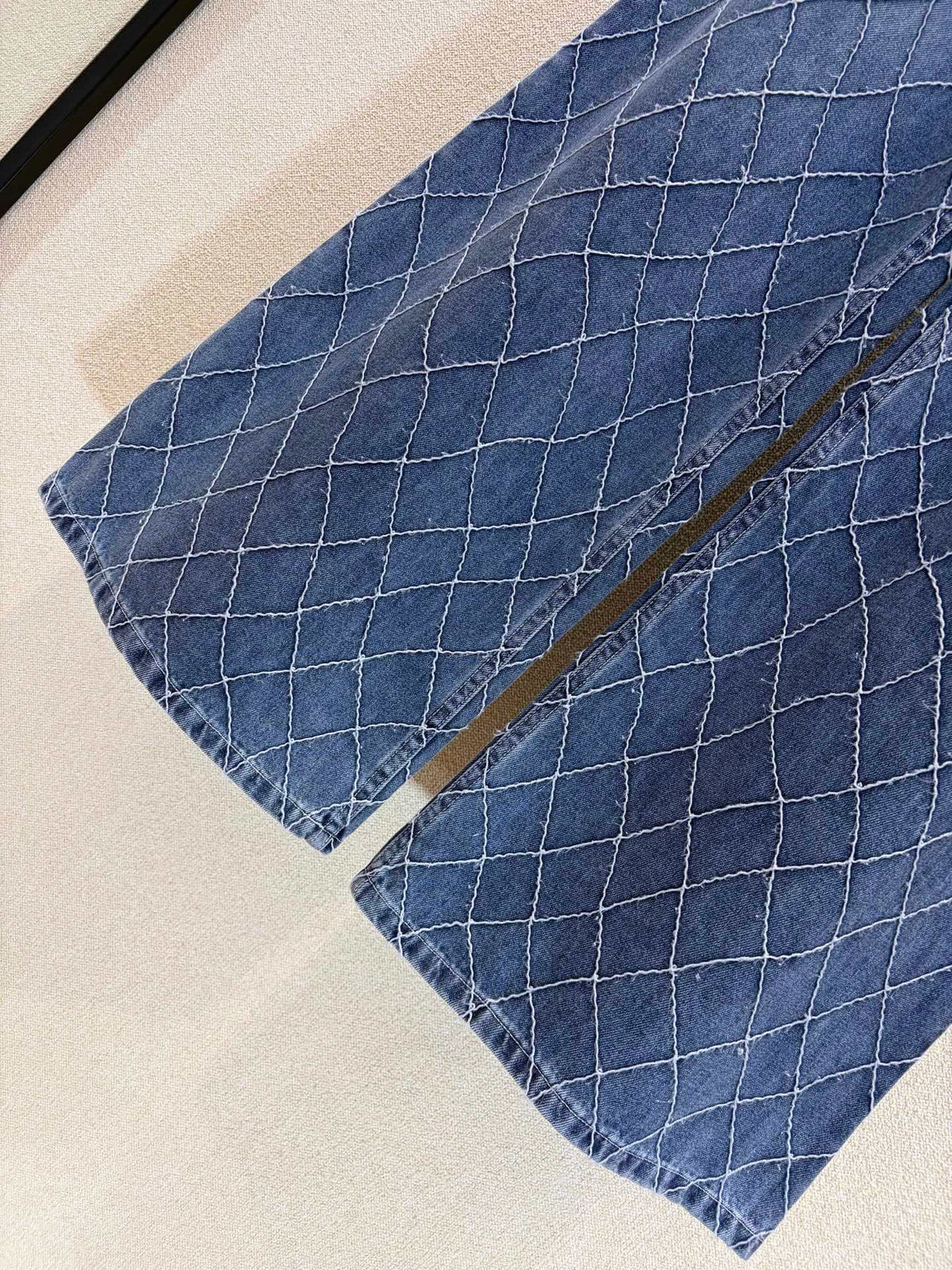 Diamond Stitch Wide Leg Jeans