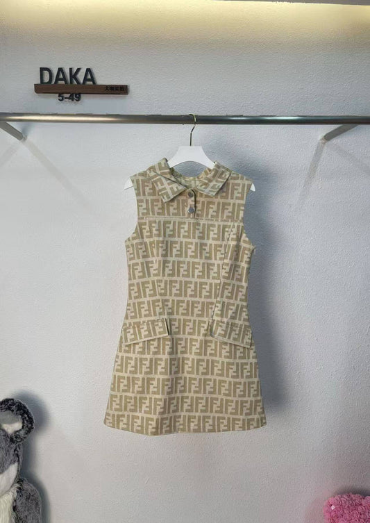 All Over Print Collared Sleeveless Mini Dress