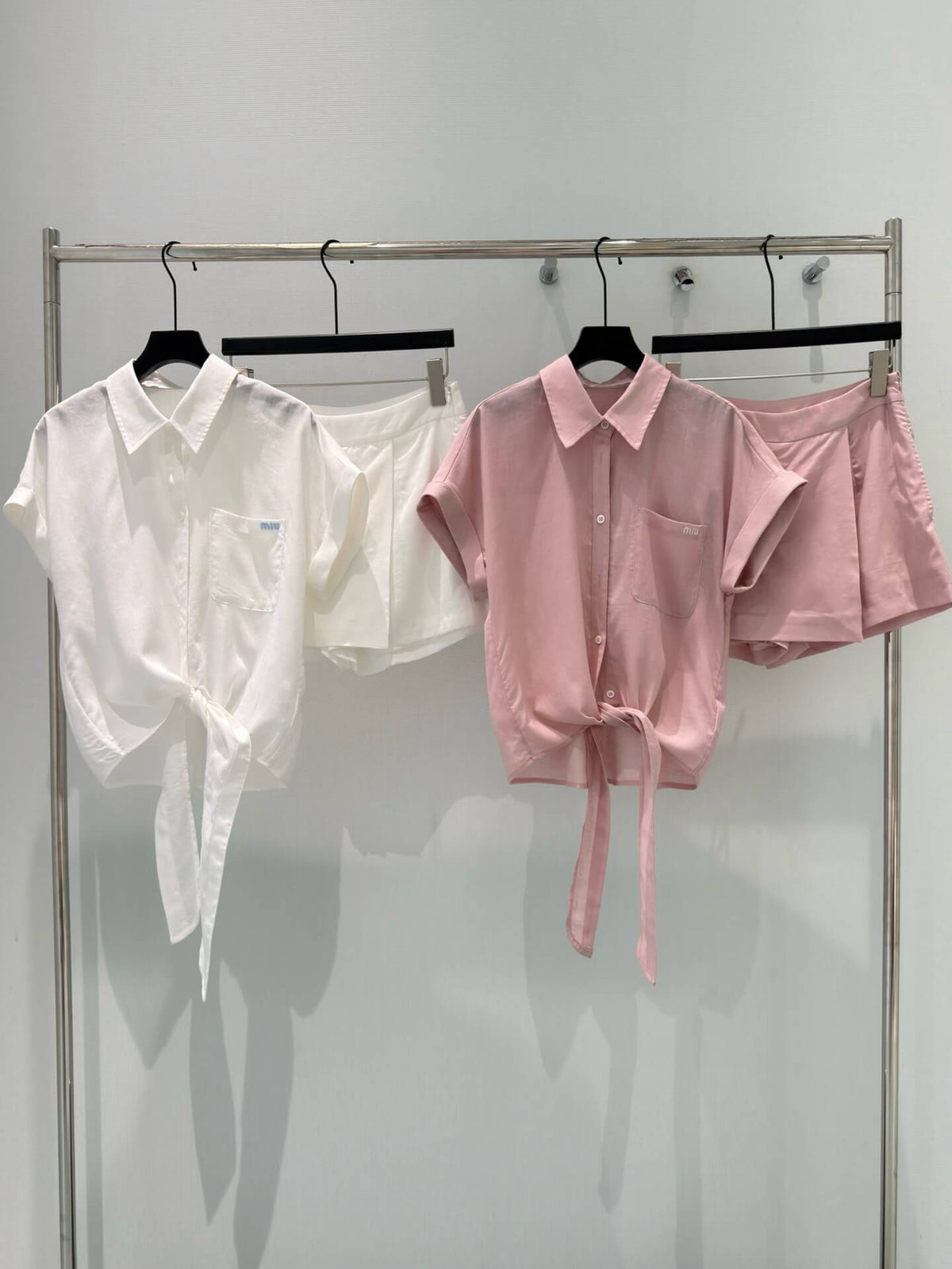Tie Hem Shirt Skort Two-Piece Set