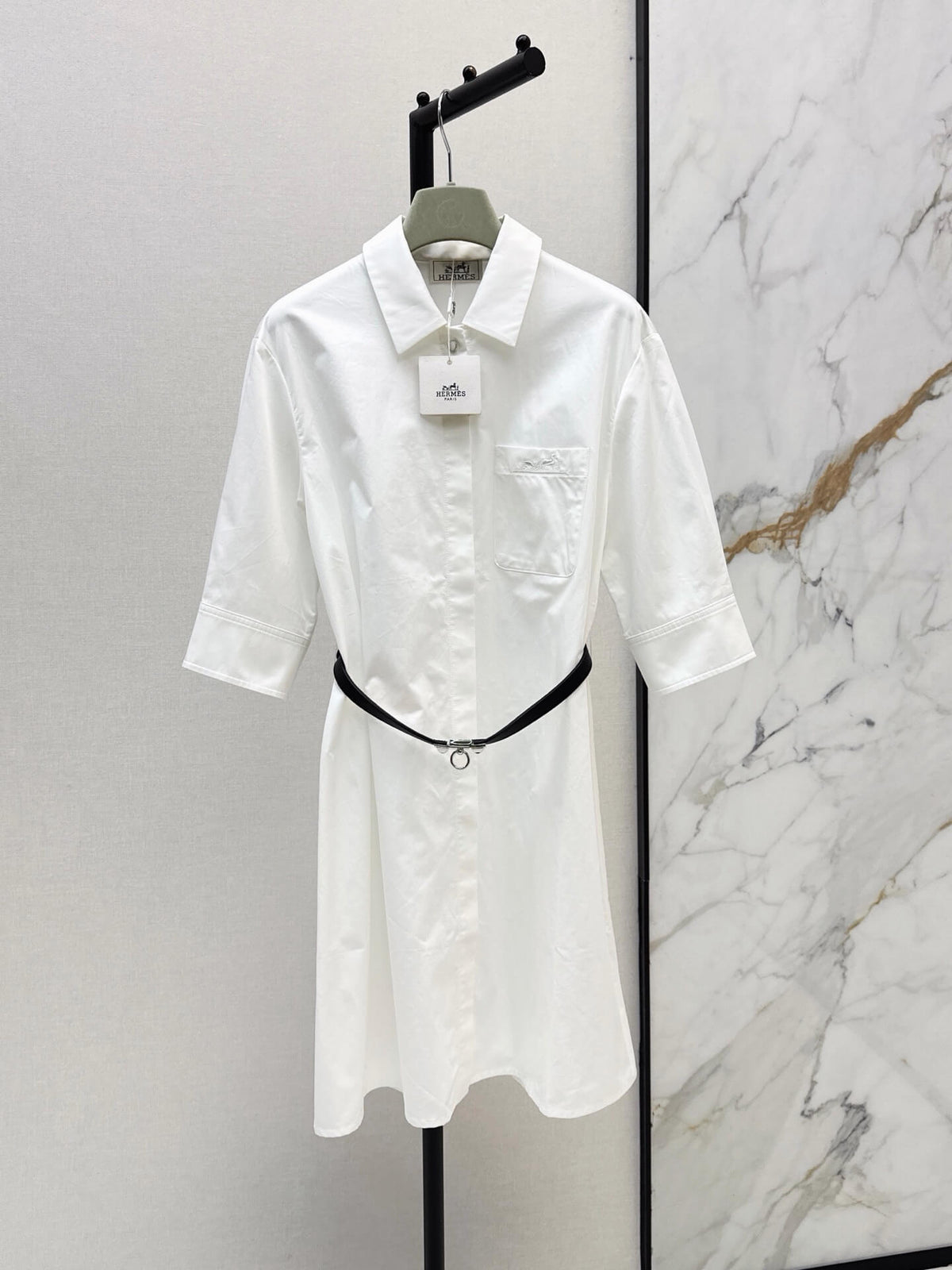 Belted Half Sleeve Shirt Mini Dress