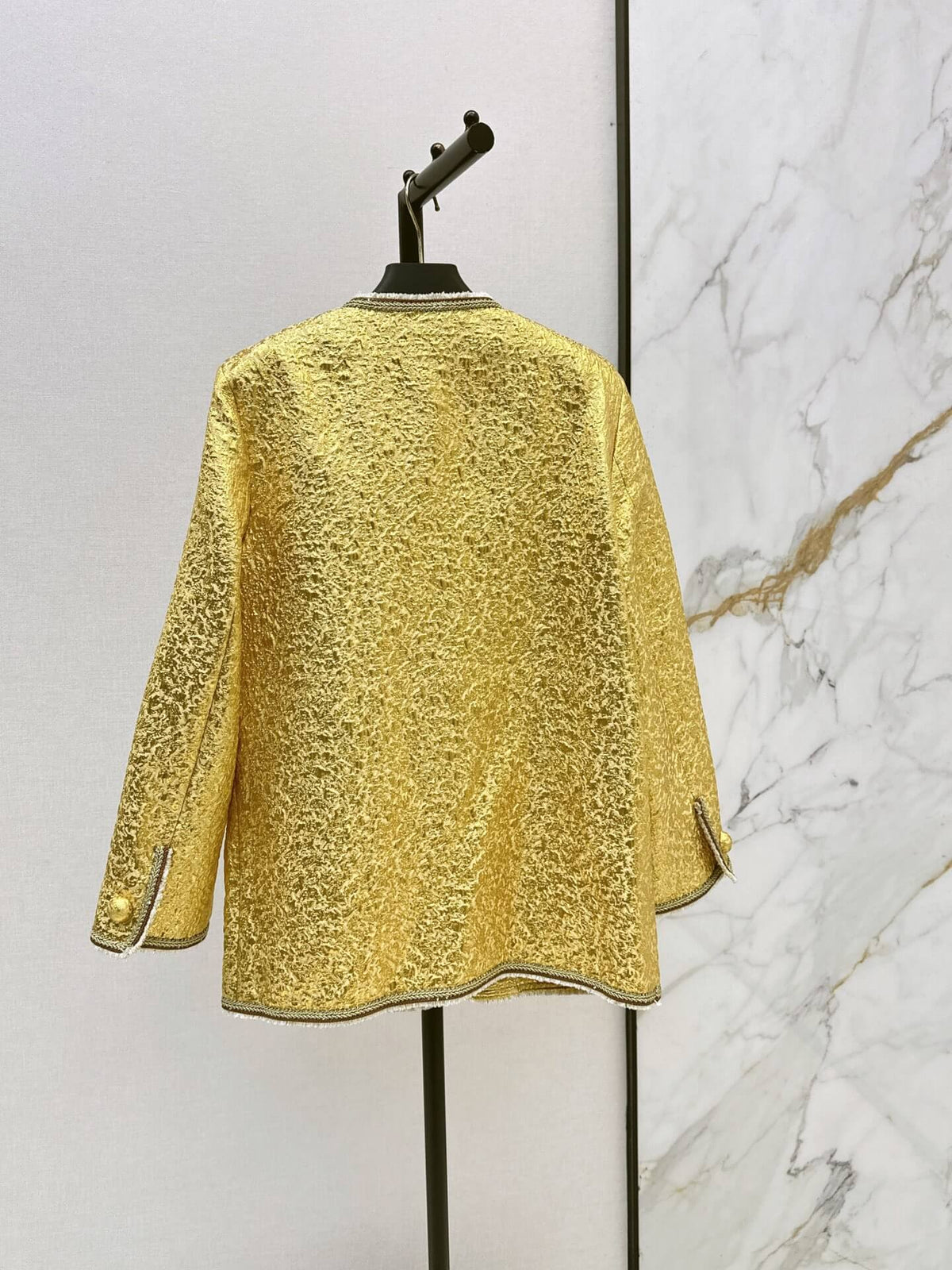 Yellow Textured Round Neck Jacket