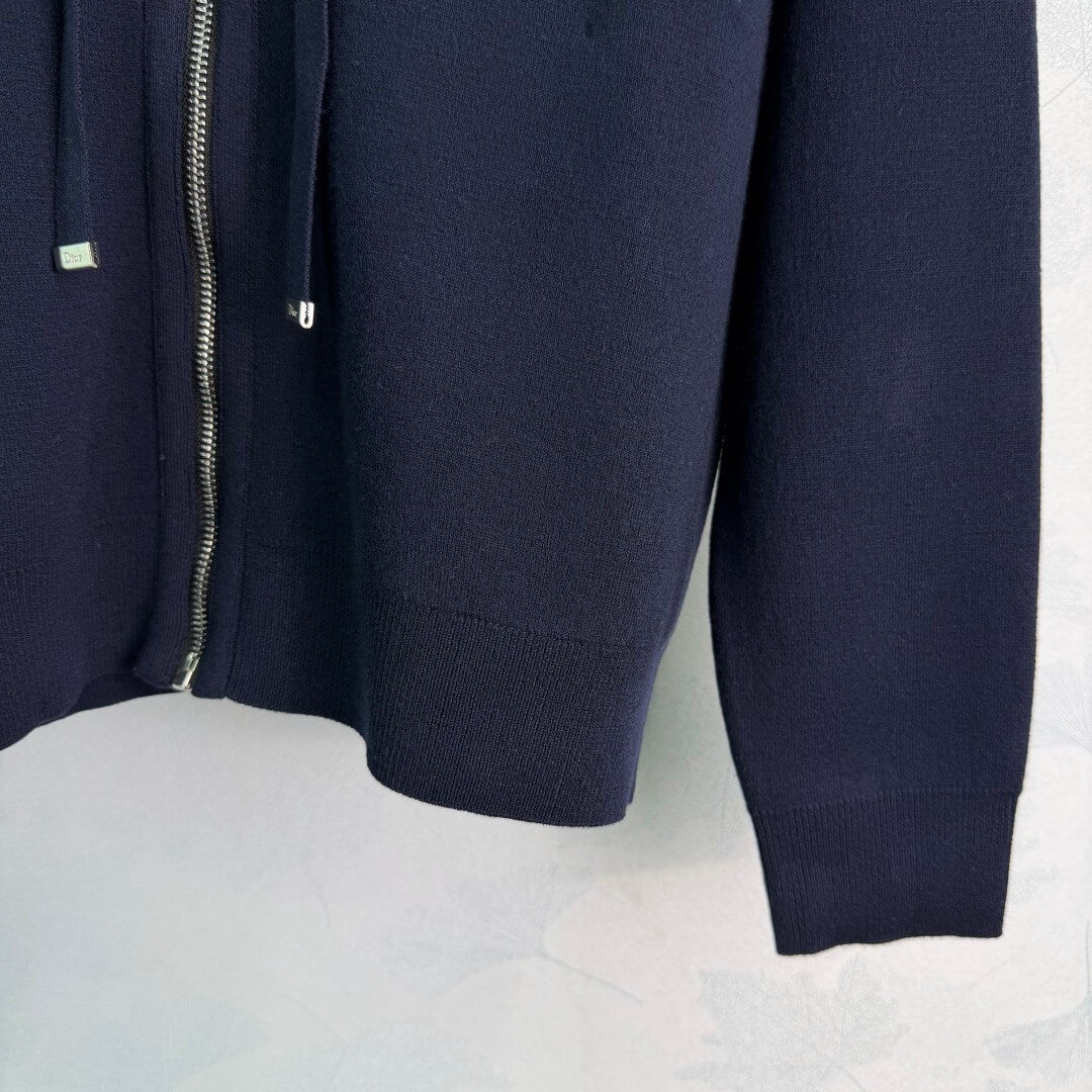 Embroidered Hooded Zip Knit Jacket