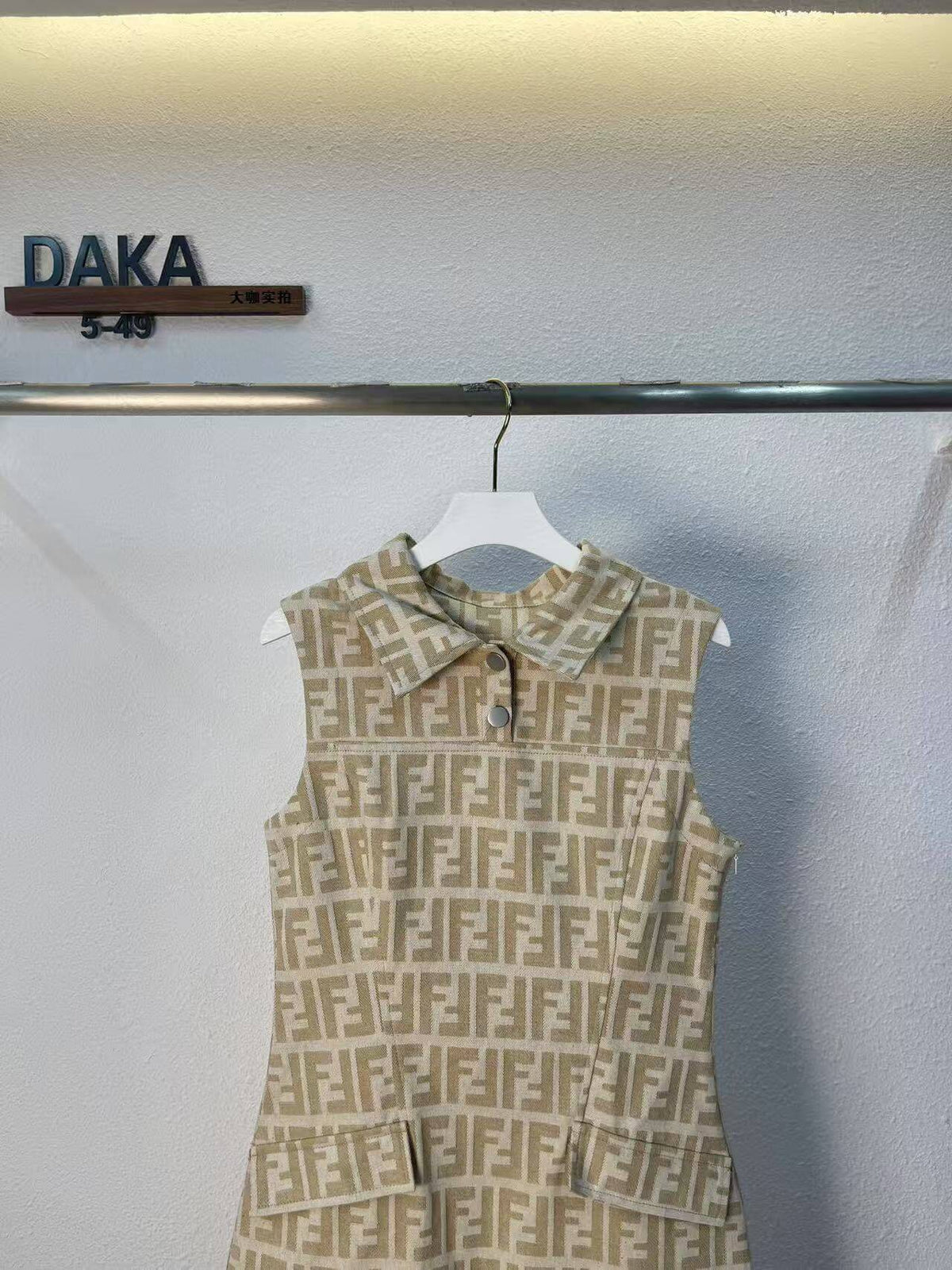 All Over Print Collared Sleeveless Mini Dress