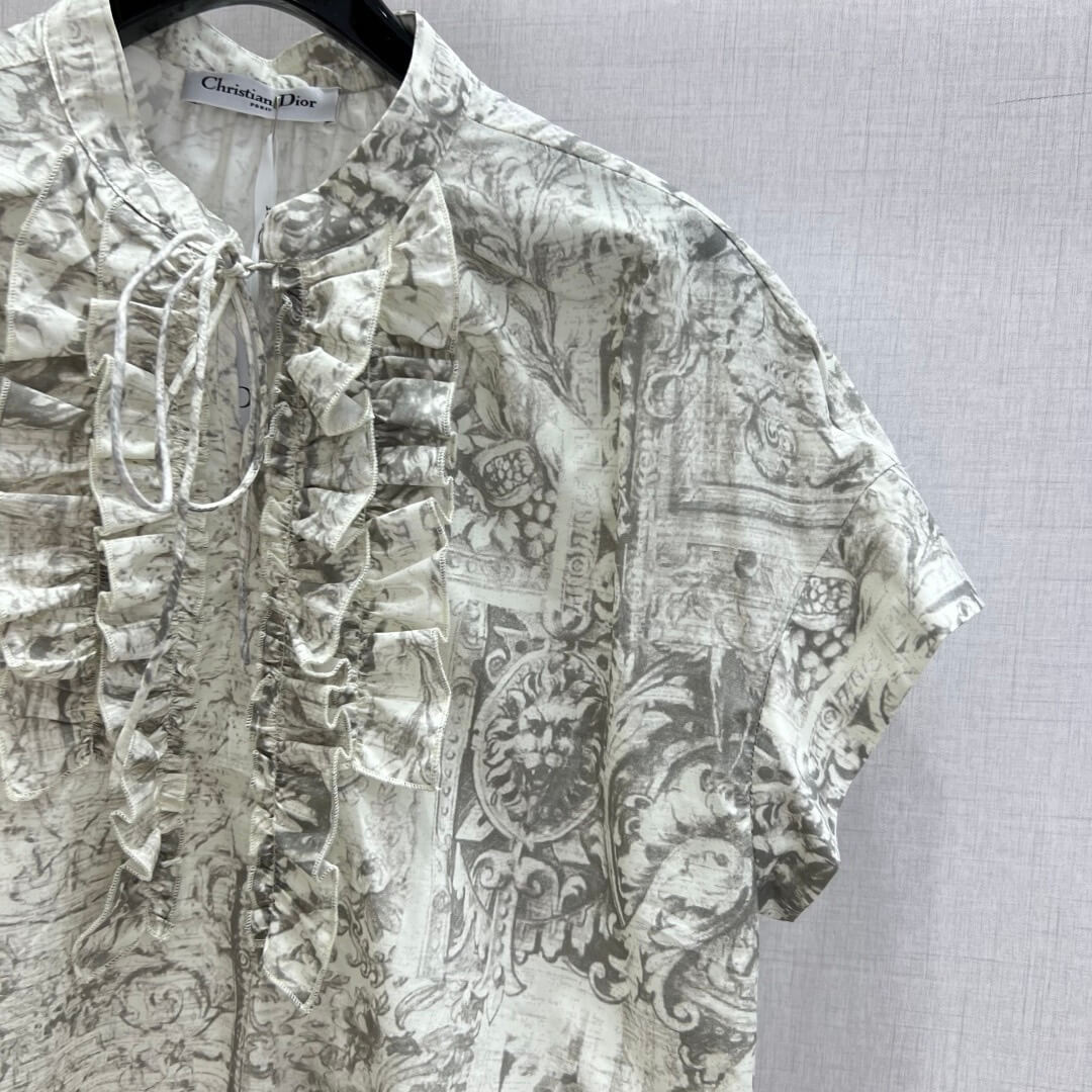 Vintage Botanical Stand Collar Shirt