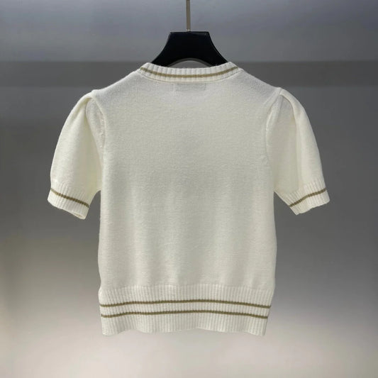 Star and Letter Embroidered Knitted Short Sleeve