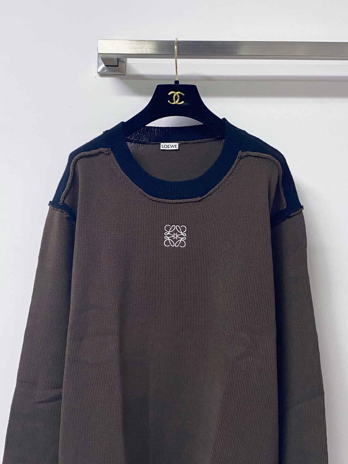 Brown Contrast Collar Knit Top