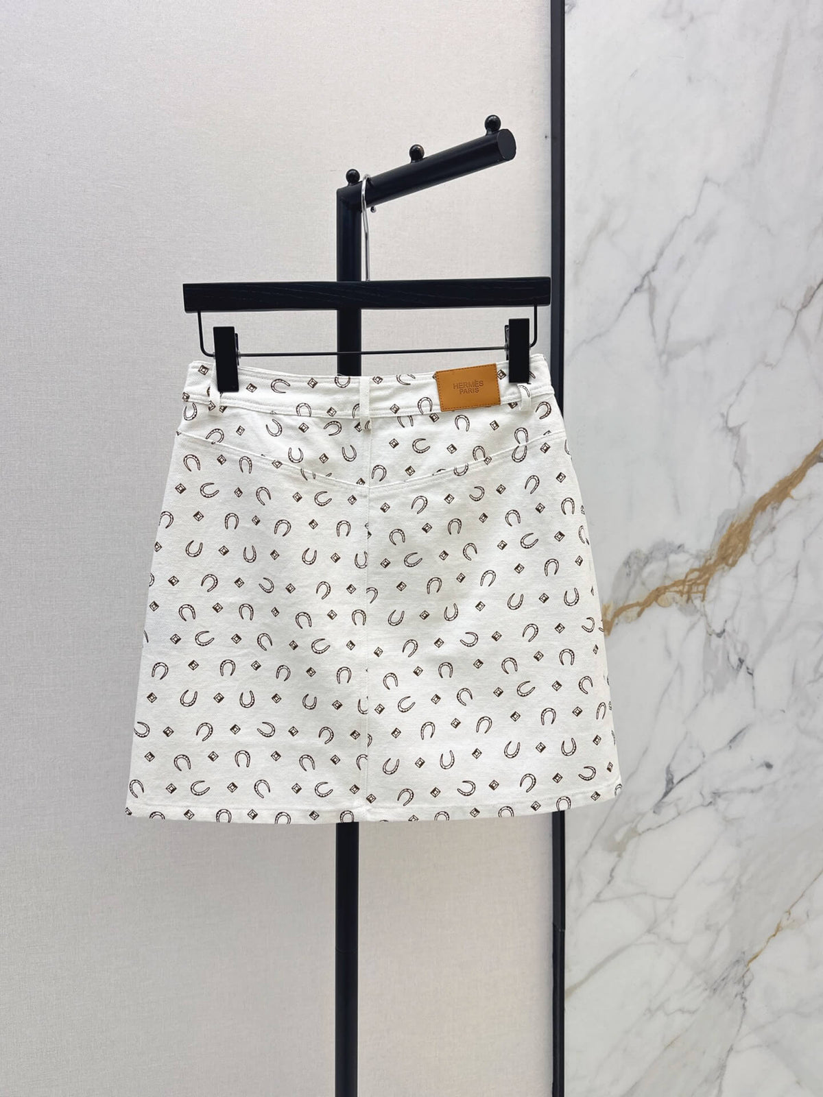 Horseshoe Print Denim Mini Skirt