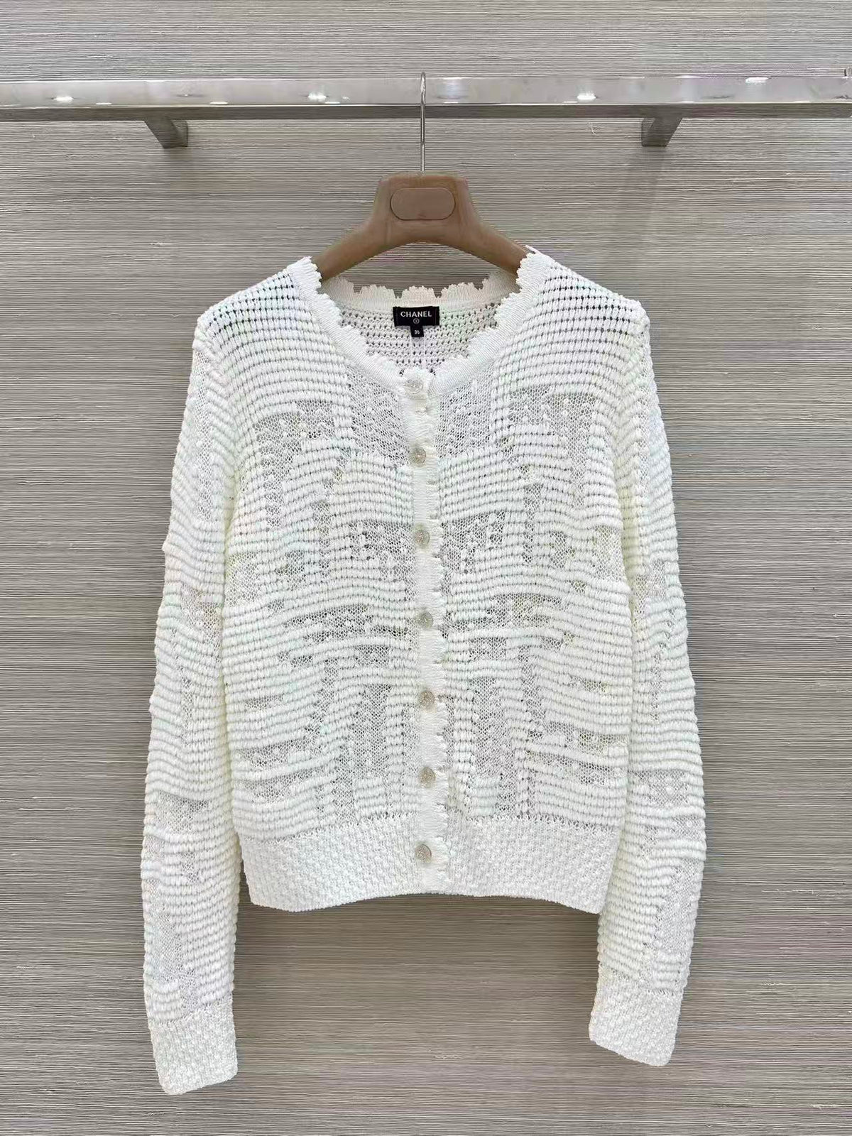Openwork Jacquard Knit Cardigan