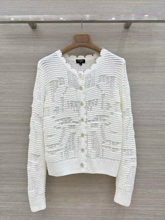 Openwork Jacquard Knit Cardigan