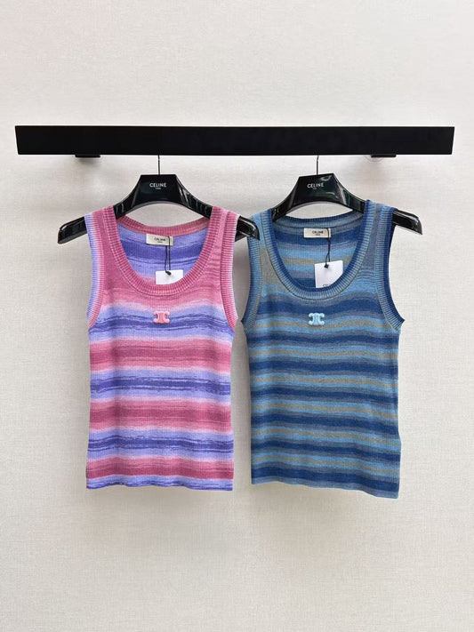 Lyocell Striped Knit Vest