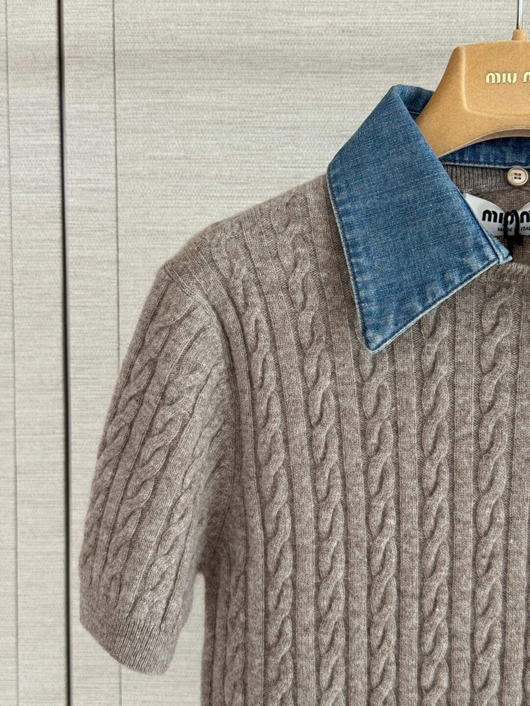 Cable Knit Denim Collar Top