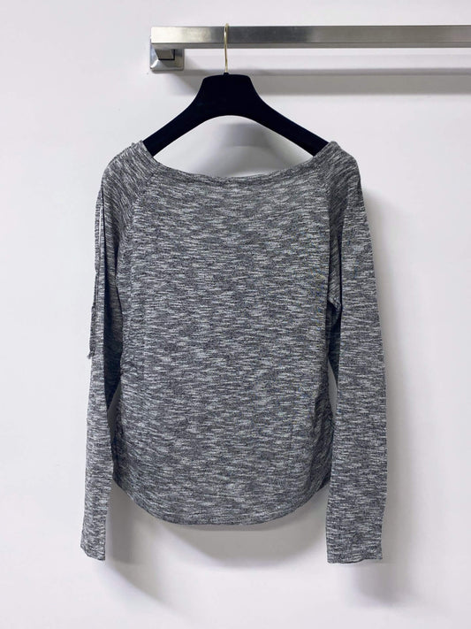 Side Drawstring Heather Knit Long Sleeve