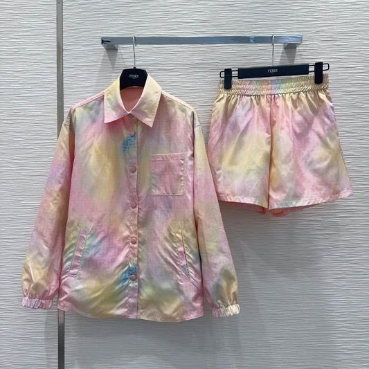 Gradient Pastel Shirt Elastic Waist Short Set