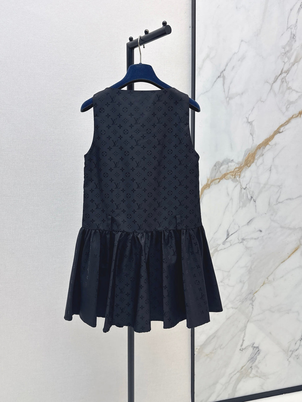 U-Front Zipper Flounce Hem Tank Dress