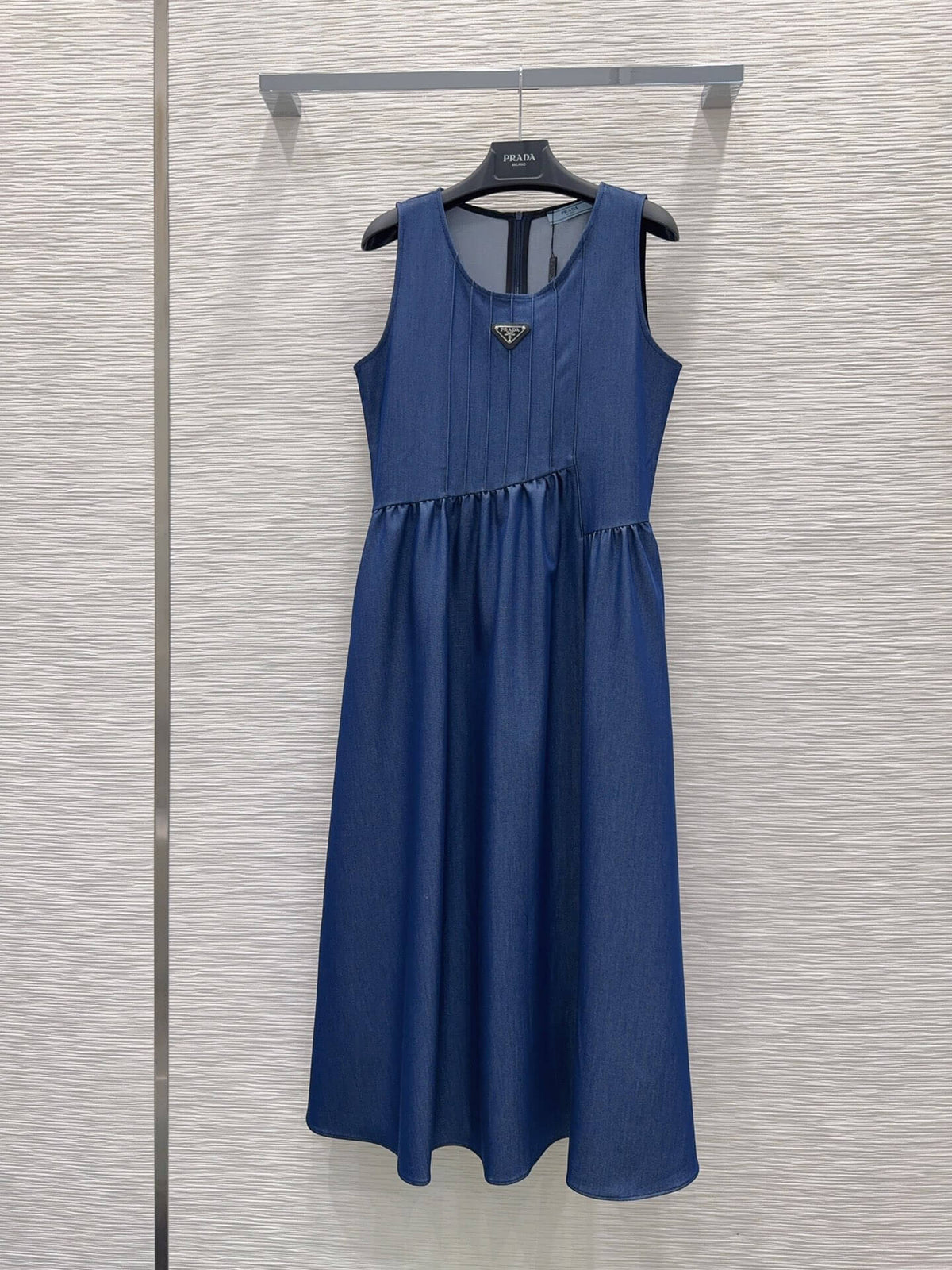 Triangle Badge Pleated Bust Tank Midi Dress