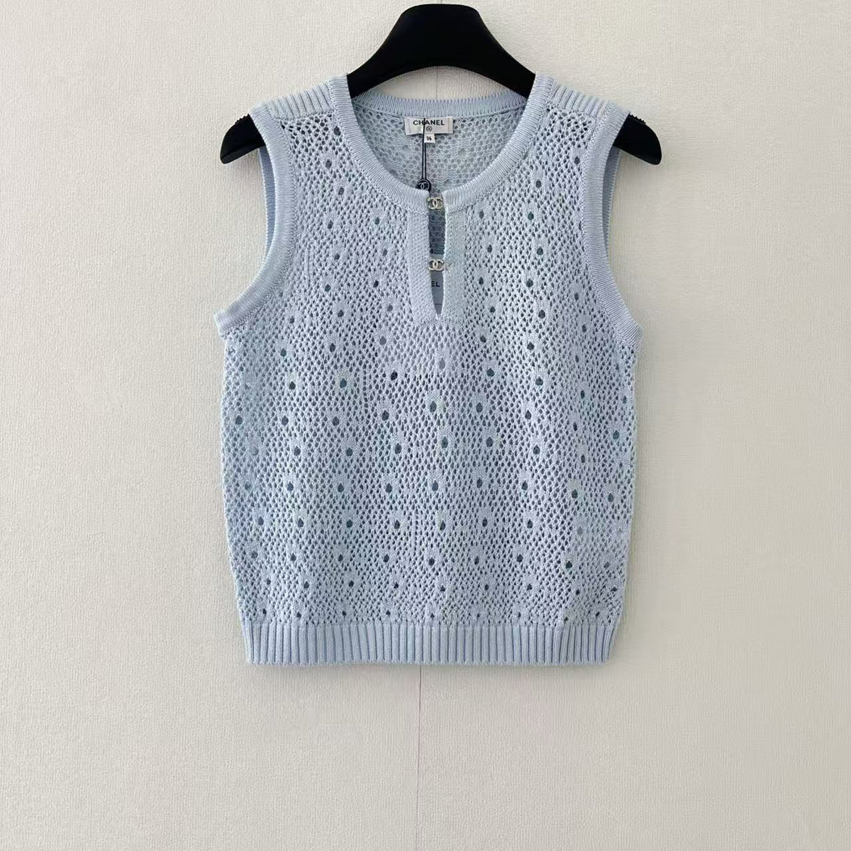 Hardware Trim Openwork Knit Vest