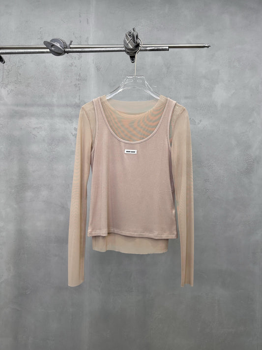 Mesh Sleeve Twin Set Top